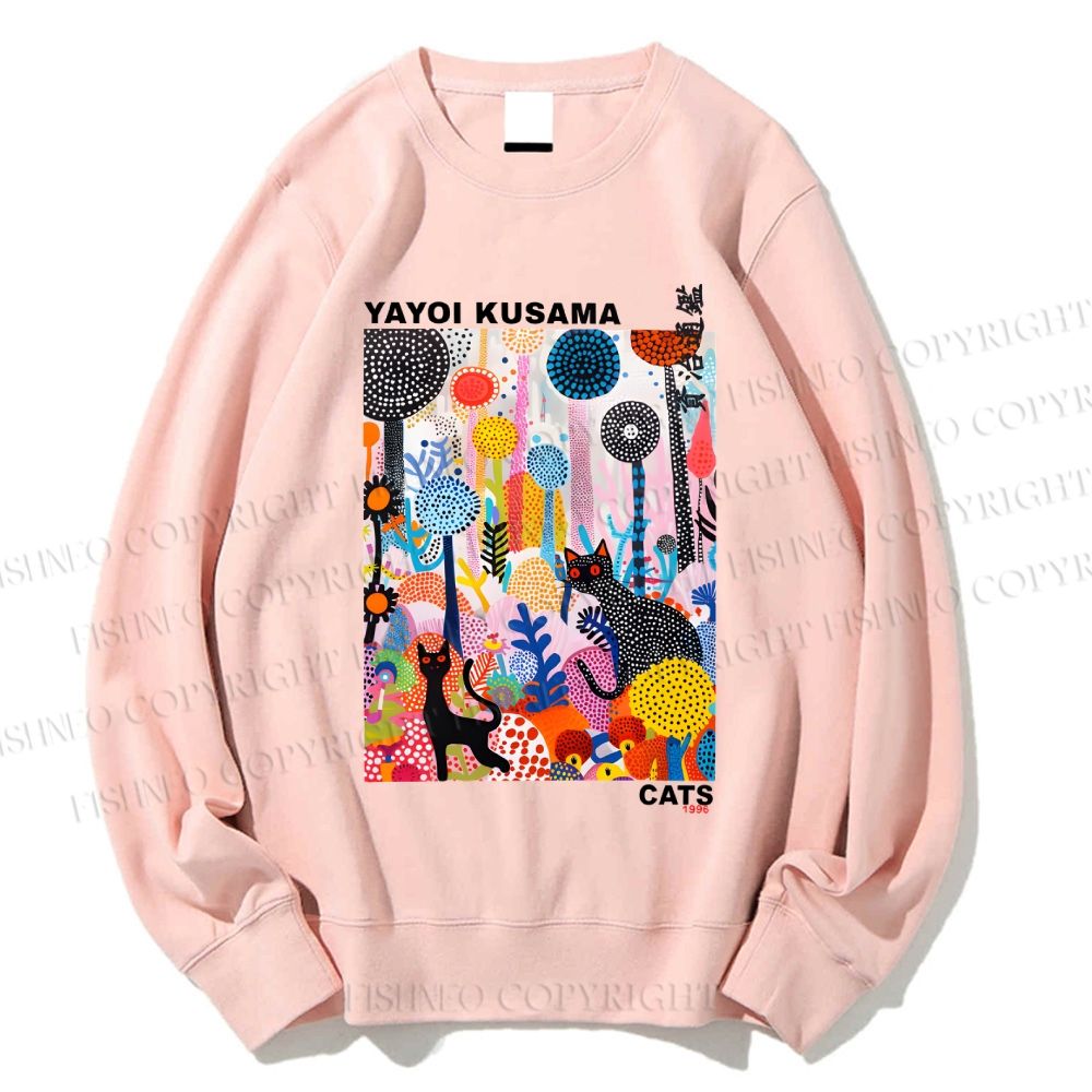 Unisex Yayoi Kusama Flowers Cat Printed Sweatshirt
