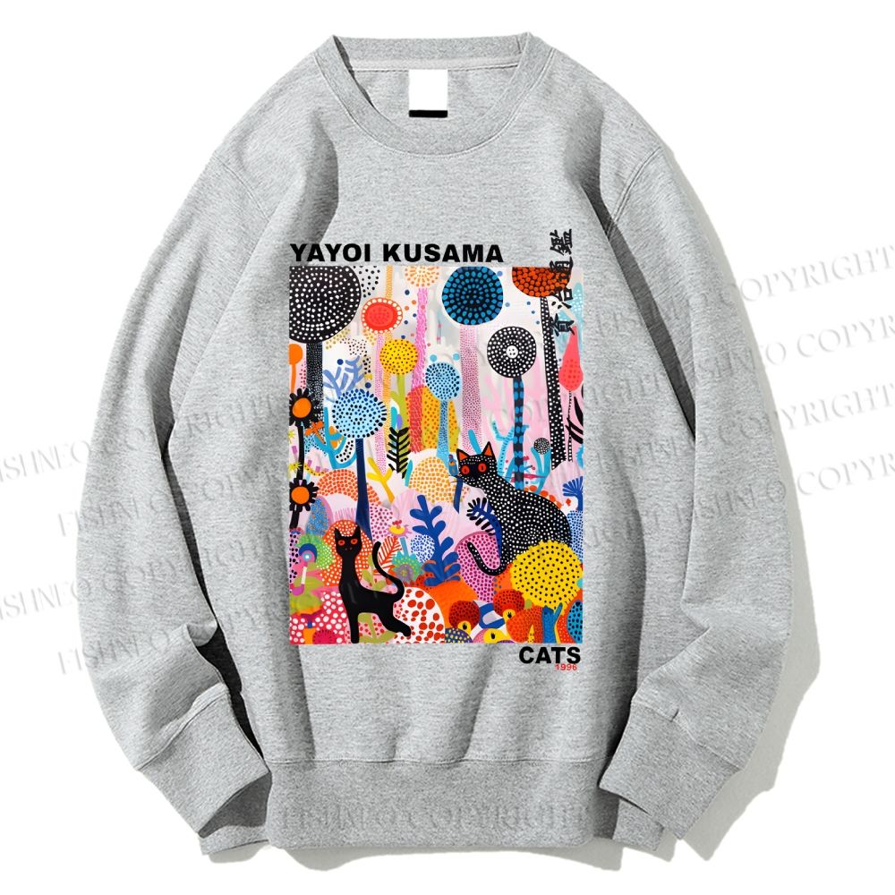 Unisex Yayoi Kusama Flowers Cat Printed Sweatshirt