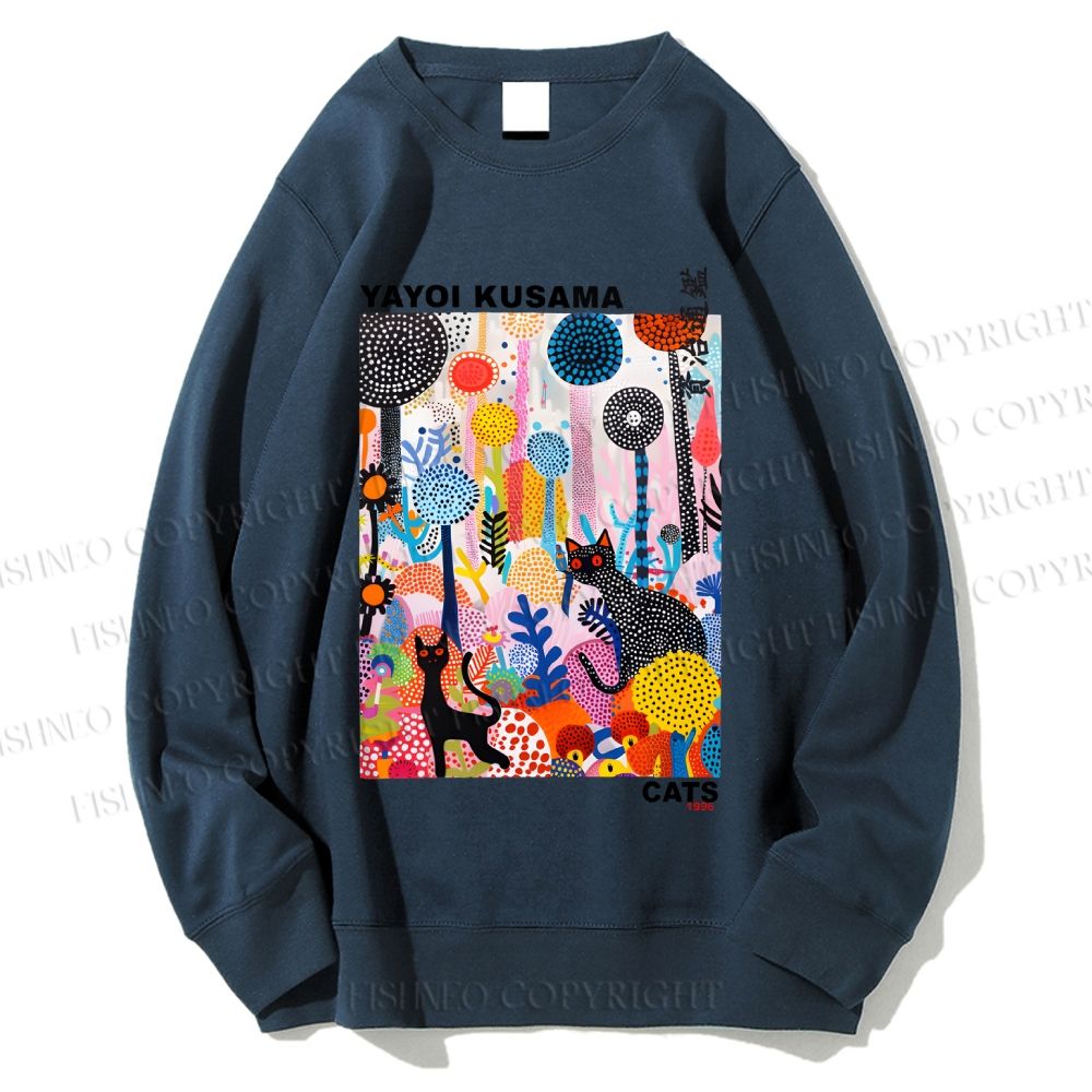 Unisex Yayoi Kusama Flowers Cat Printed Sweatshirt