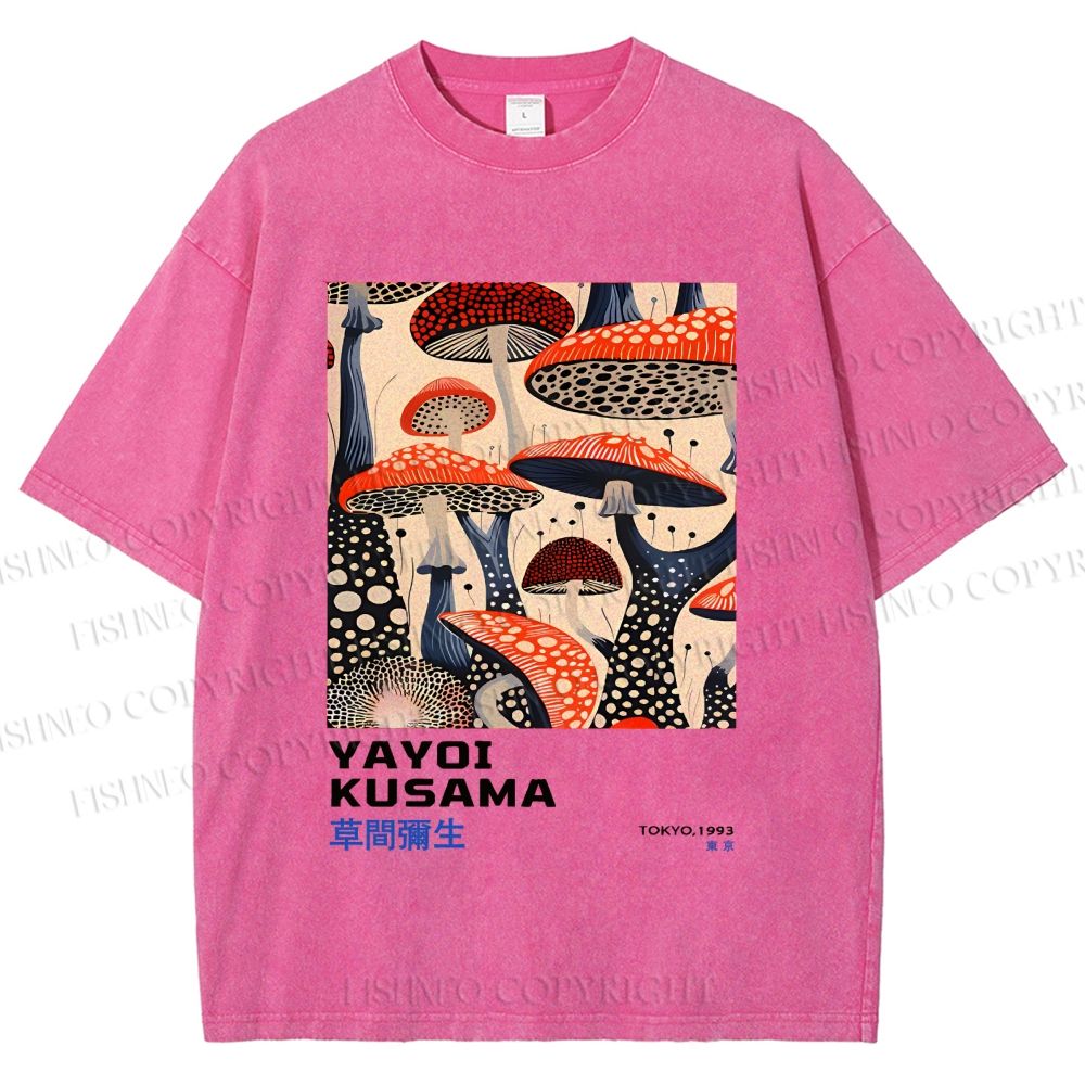 Unisex Yayoi Kusama Mushroom Vintage Japanese Printed Washed Tee