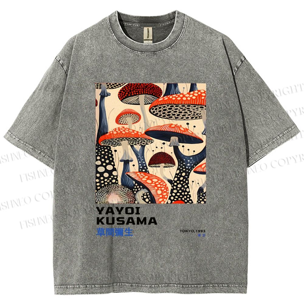Unisex Yayoi Kusama Mushroom Vintage Japanese Printed Washed Tee