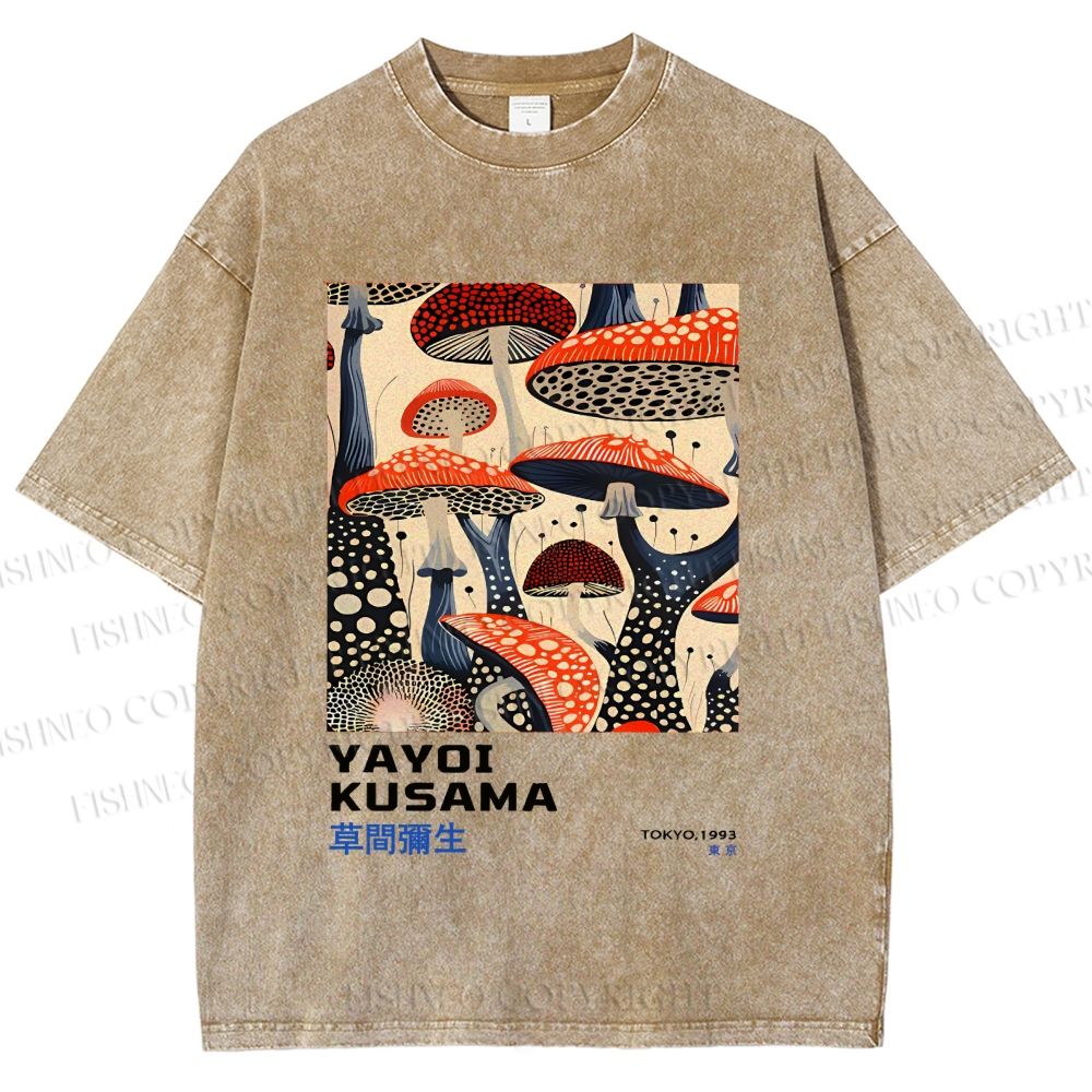 Unisex Yayoi Kusama Mushroom Vintage Japanese Printed Washed Tee