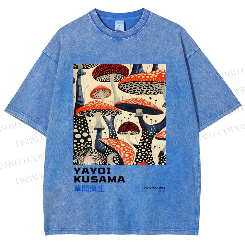 Unisex Yayoi Kusama Mushroom Vintage Japanese Printed Washed Tee