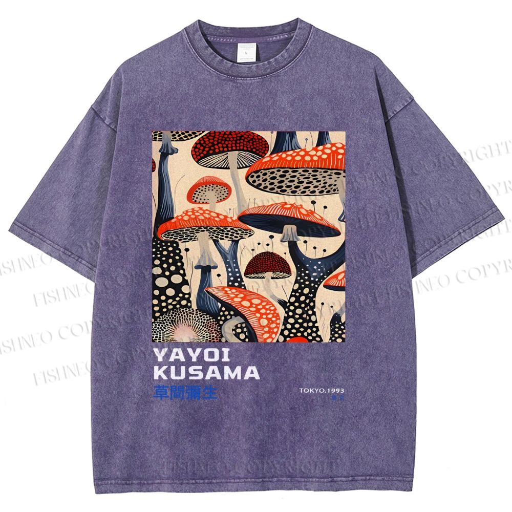 Unisex Yayoi Kusama Mushroom Vintage Japanese Printed Washed Tee