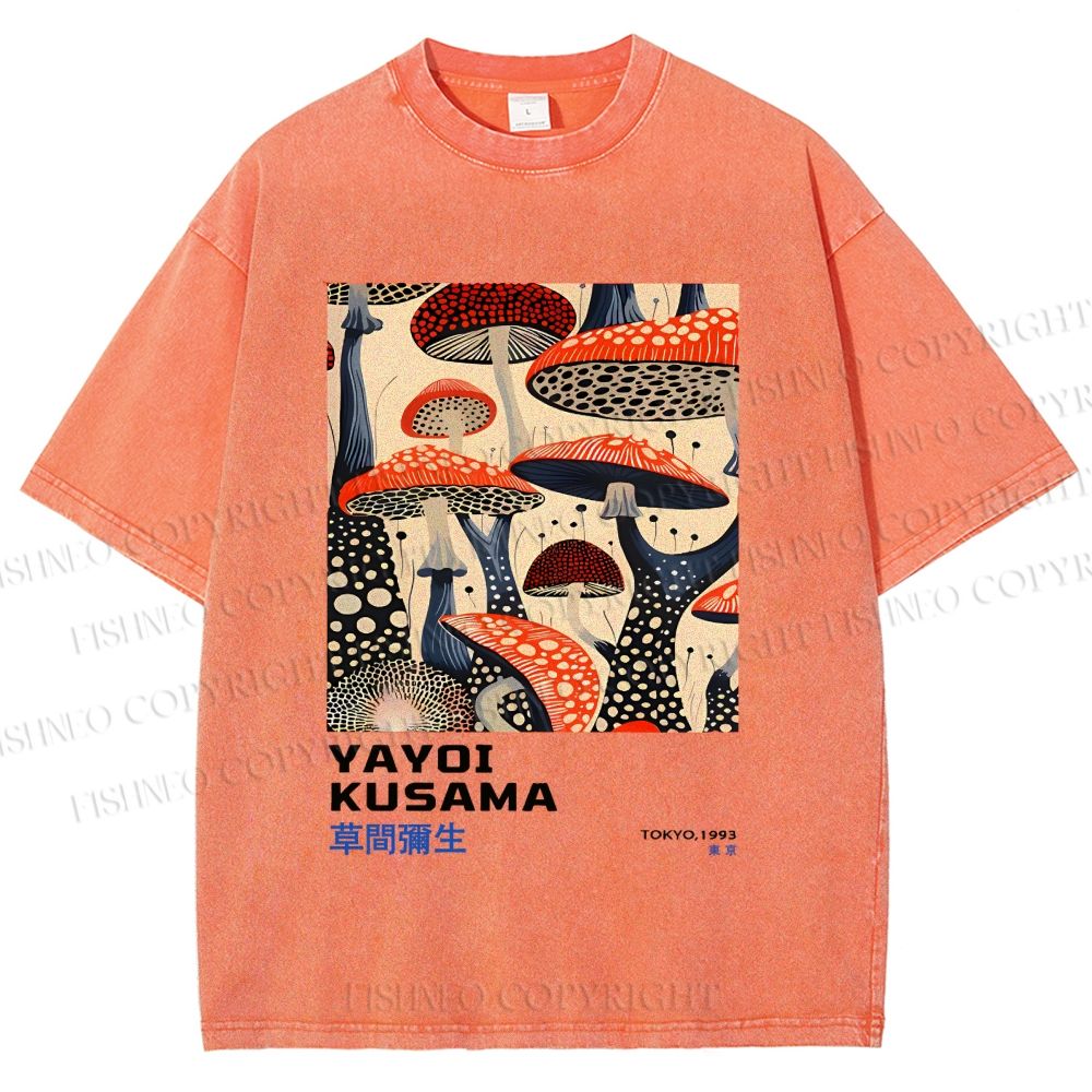 Unisex Yayoi Kusama Mushroom Vintage Japanese Printed Washed Tee