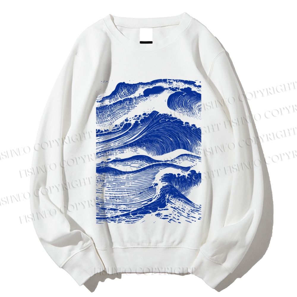 Unisex Vintage Japanese Wave Printed Sweatshirt