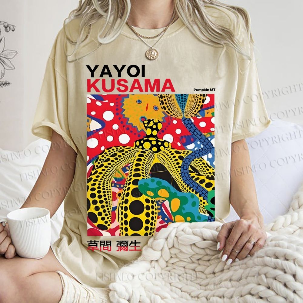 Unisex Yayoi Kusama Graffiti Printed Washed Tee
