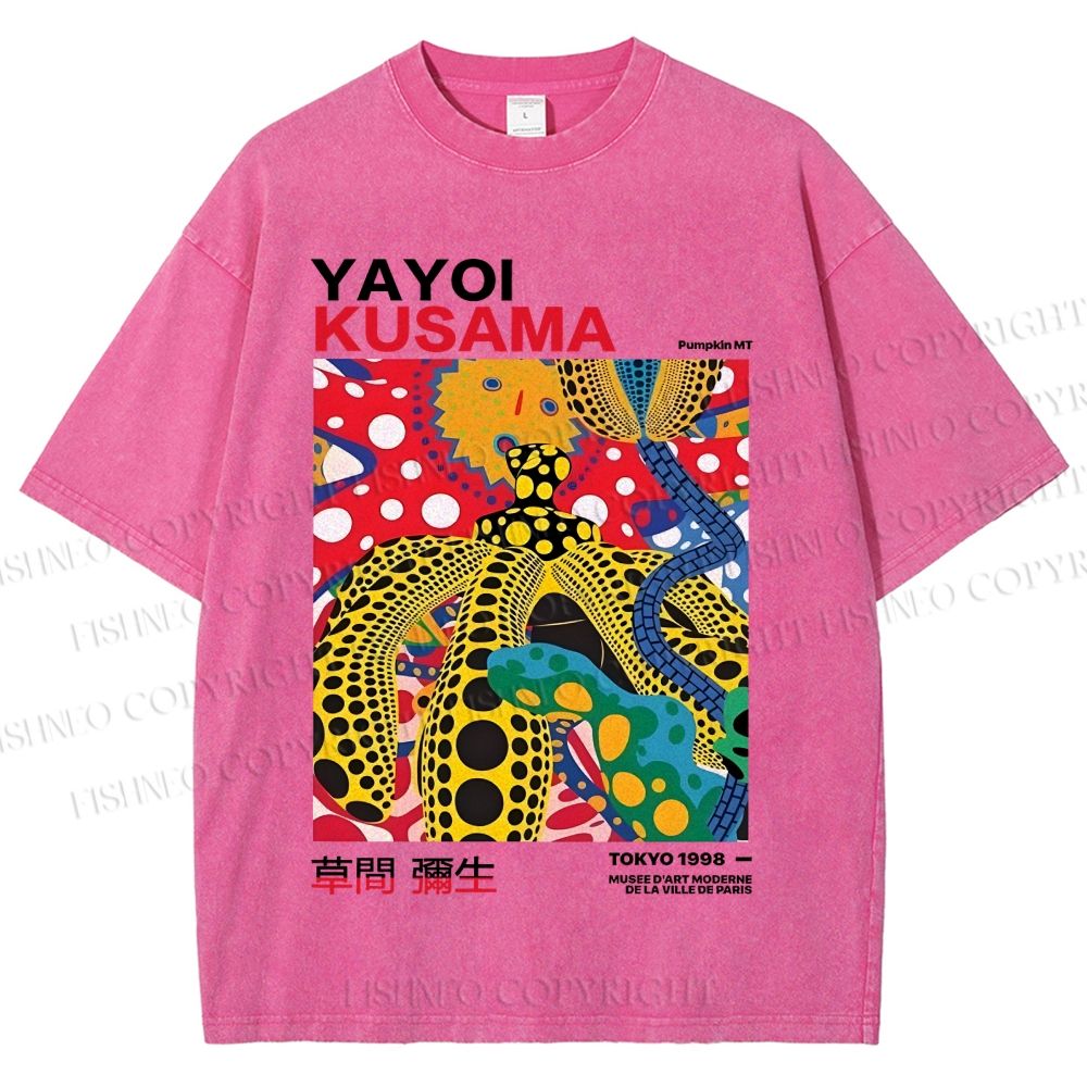 Unisex Yayoi Kusama Graffiti Printed Washed Tee