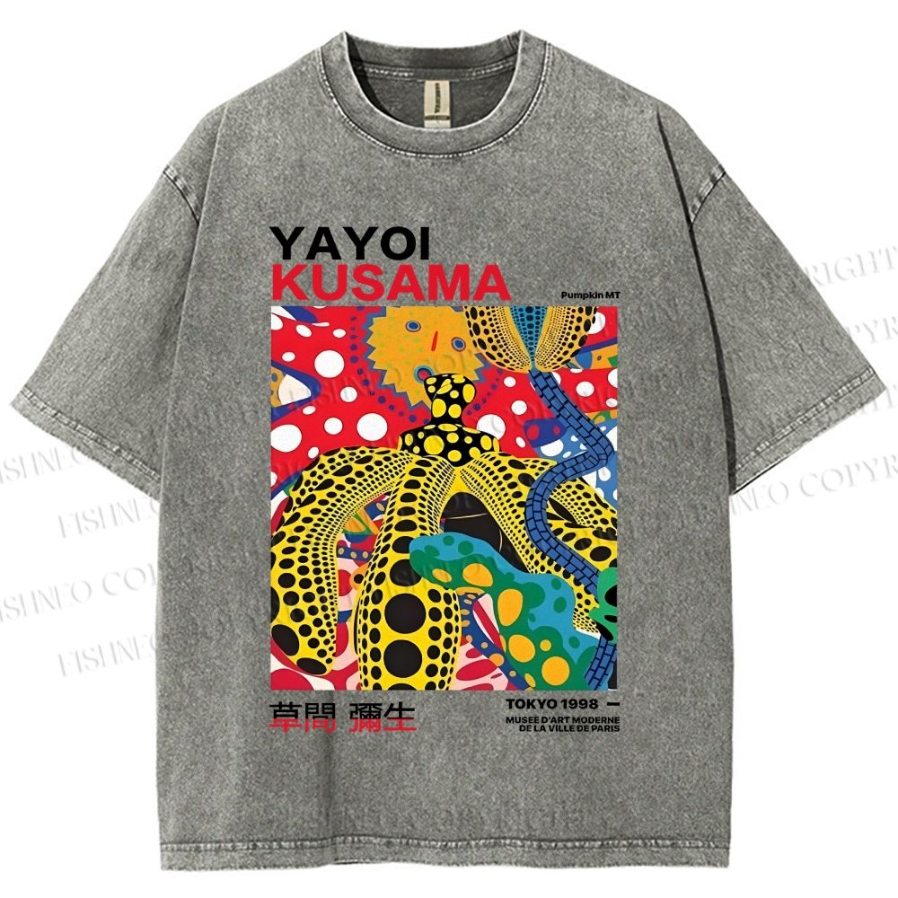 Unisex Yayoi Kusama Graffiti Printed Washed Tee