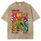 Unisex Yayoi Kusama Graffiti Printed Washed Tee