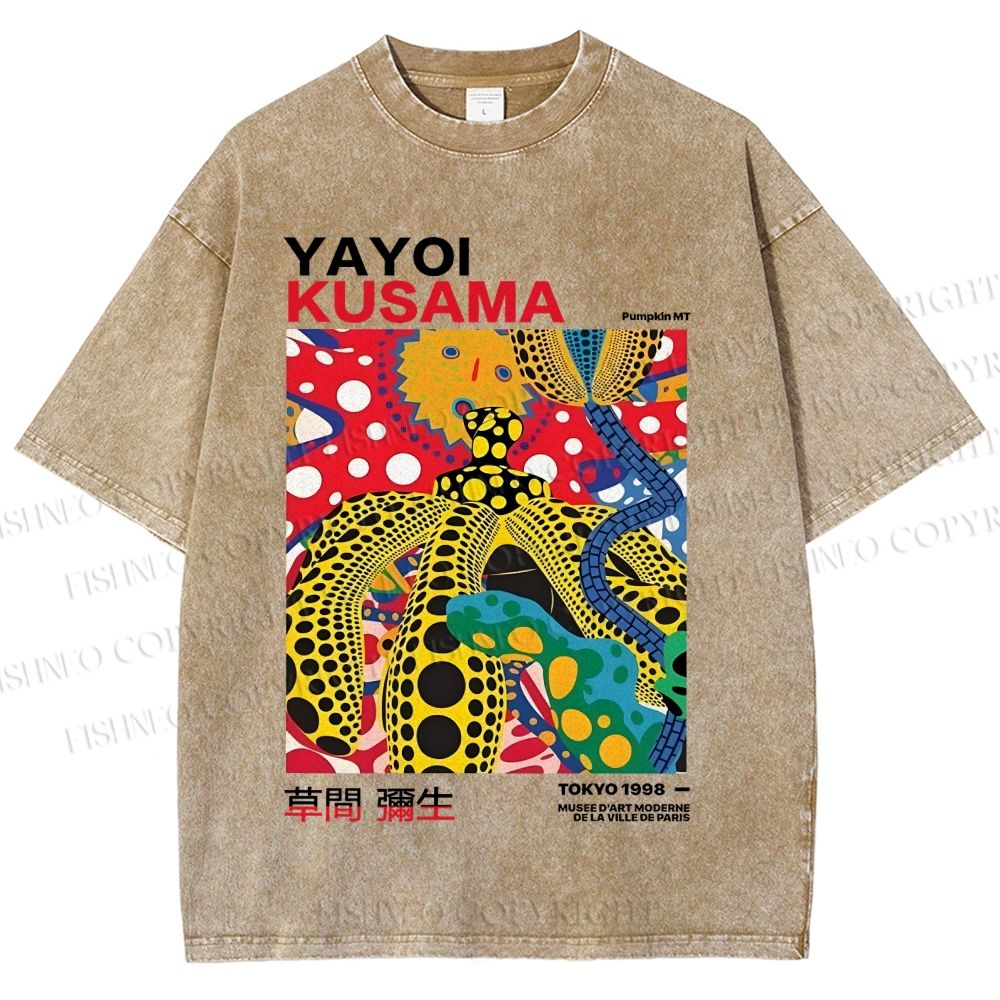 Unisex Yayoi Kusama Graffiti Printed Washed Tee