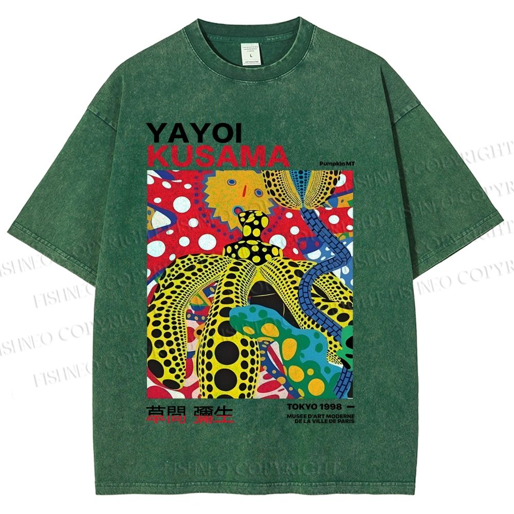 Unisex Yayoi Kusama Graffiti Printed Washed Tee