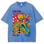 Unisex Yayoi Kusama Graffiti Printed Washed Tee