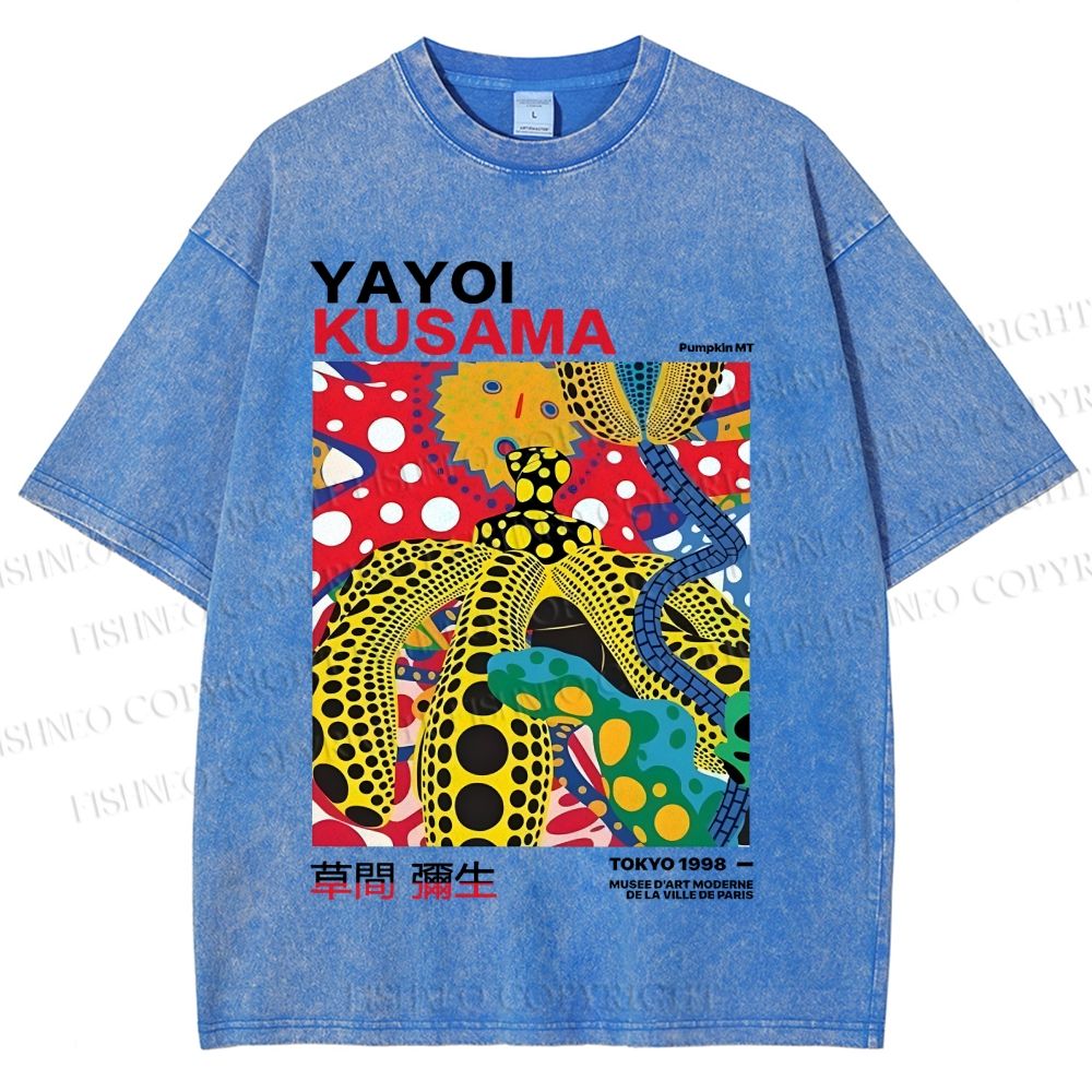 Unisex Yayoi Kusama Graffiti Printed Washed Tee