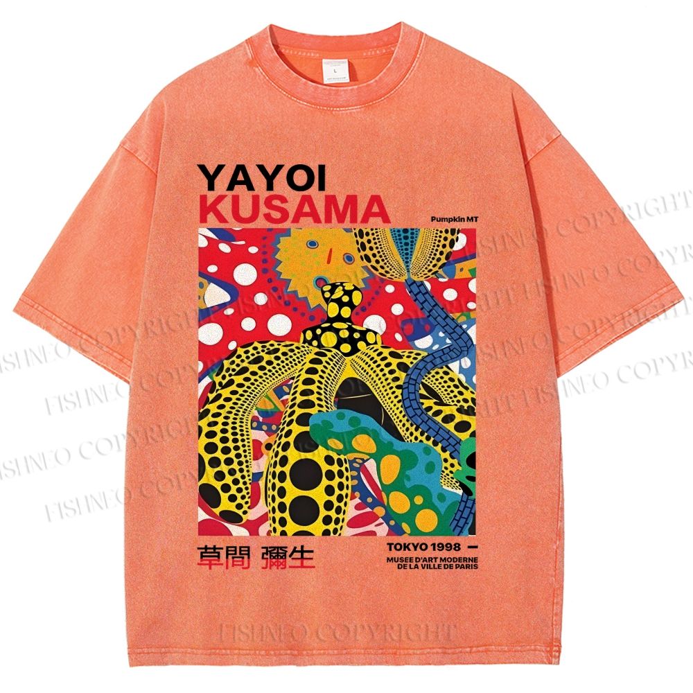 Unisex Yayoi Kusama Graffiti Printed Washed Tee