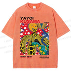 Unisex Yayoi Kusama Graffiti Printed Washed Tee