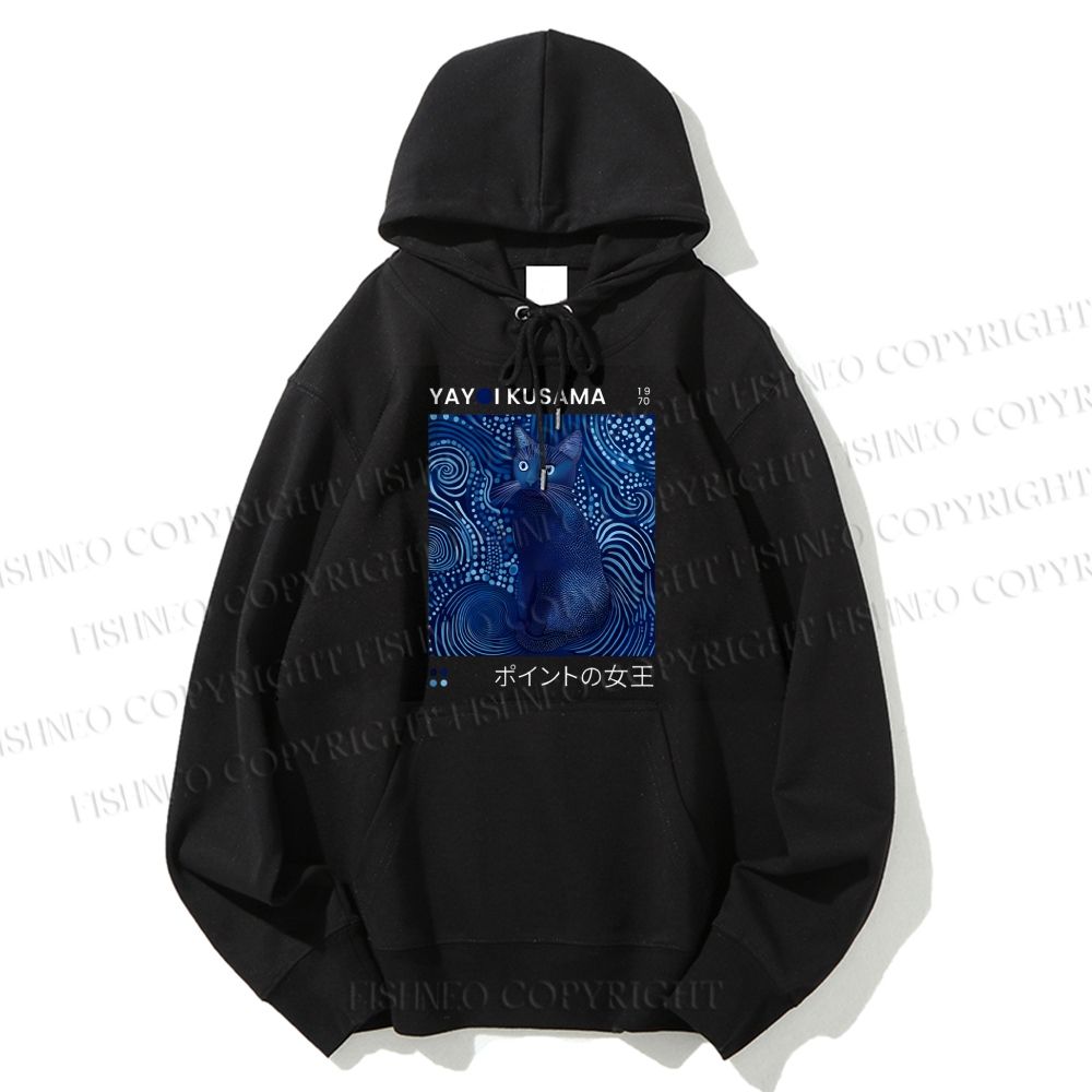 Unisex Casual Cotton Yayoi Kusama Cat Printed Hoodie