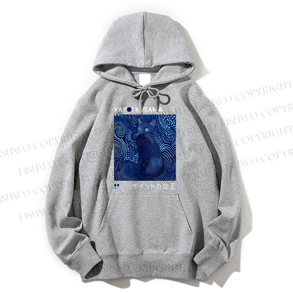 Unisex Casual Cotton Yayoi Kusama Cat Printed Hoodie