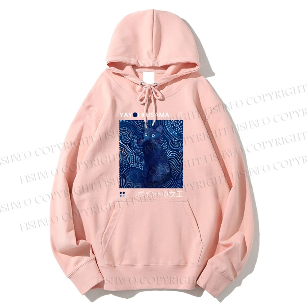 Unisex Casual Cotton Yayoi Kusama Cat Printed Hoodie