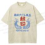 Unisex Vintage Japanese Fish Printed Washed Tee