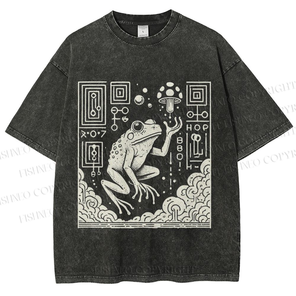 Unisex Vintage Weird Frog Printed Washed Tee
