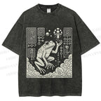 Unisex Vintage Weird Frog Printed Washed Tee