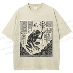 Unisex Vintage Weird Frog Printed Washed Tee
