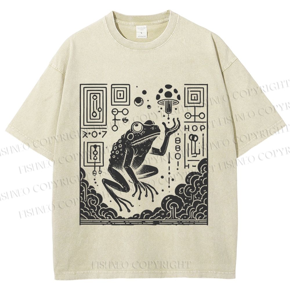 Unisex Vintage Weird Frog Printed Washed Tee