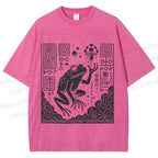 Unisex Vintage Weird Frog Printed Washed Tee