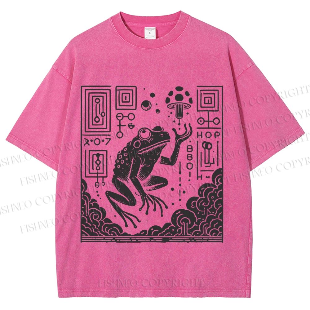 Unisex Vintage Weird Frog Printed Washed Tee