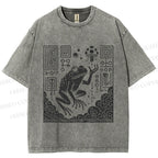 Unisex Vintage Weird Frog Printed Washed Tee