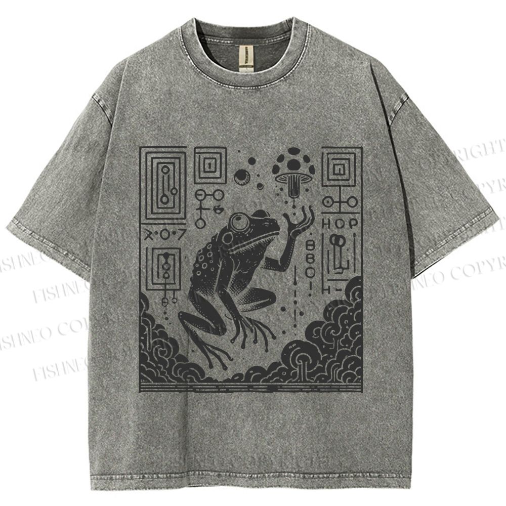 Unisex Vintage Weird Frog Printed Washed Tee