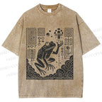 Unisex Vintage Weird Frog Printed Washed Tee