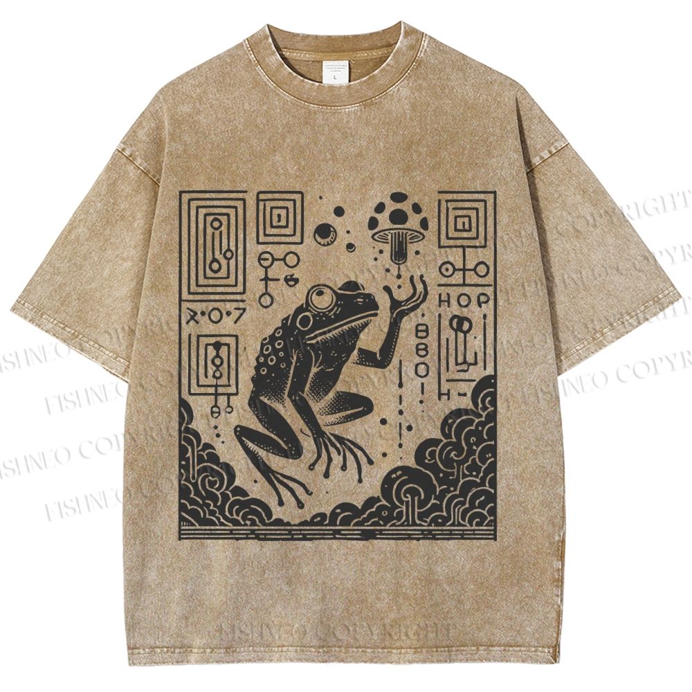 Unisex Vintage Weird Frog Printed Washed Tee