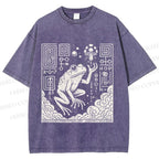 Unisex Vintage Weird Frog Printed Washed Tee