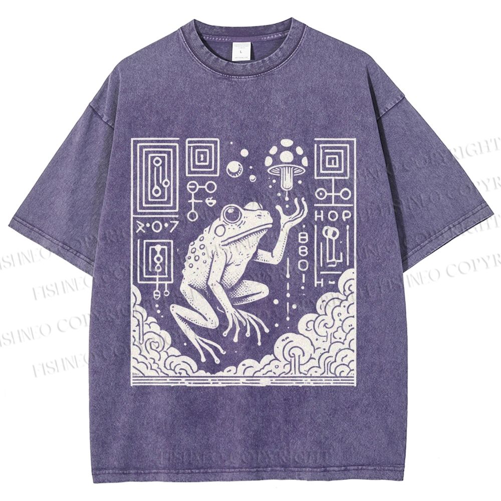 Unisex Vintage Weird Frog Printed Washed Tee