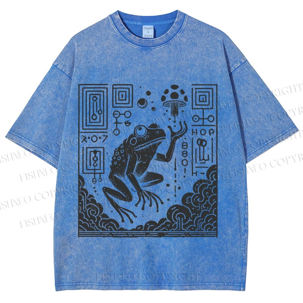 Unisex Vintage Weird Frog Printed Washed Tee
