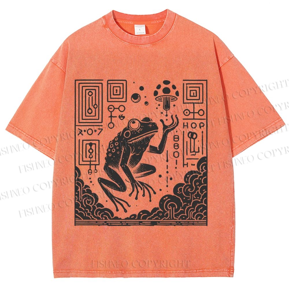 Unisex Vintage Weird Frog Printed Washed Tee