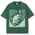 Unisex Vintage Weird Frog Printed Washed Tee