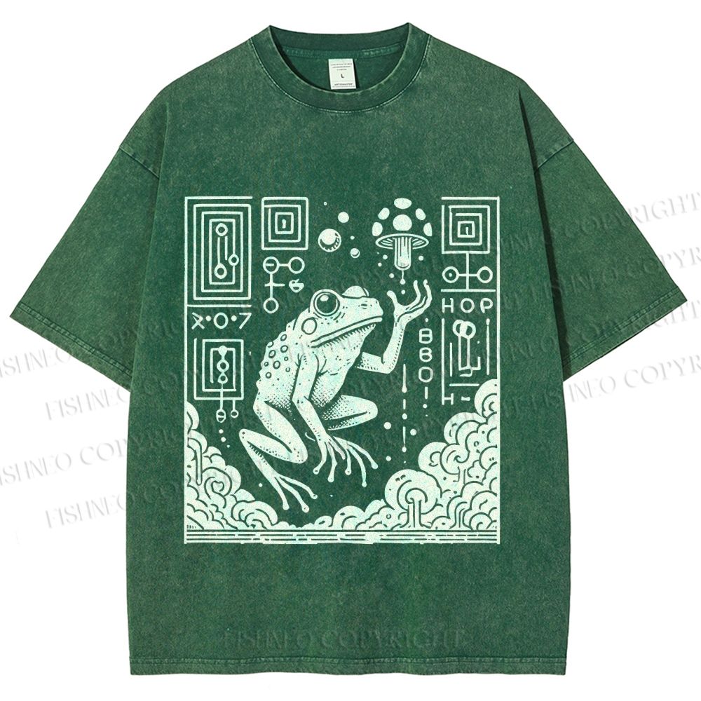 Unisex Vintage Weird Frog Printed Washed Tee