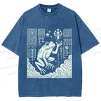Unisex Vintage Weird Frog Printed Washed Tee