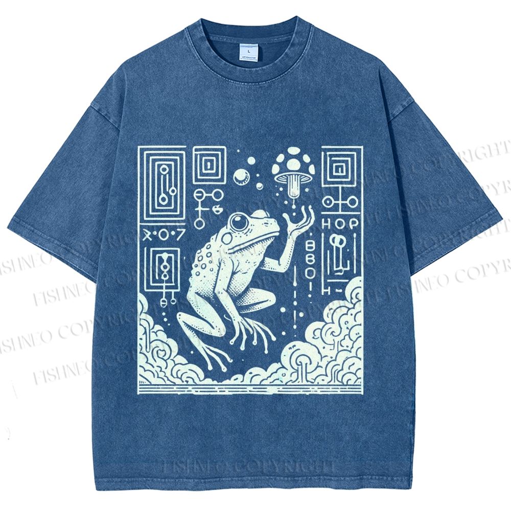 Unisex Vintage Weird Frog Printed Washed Tee