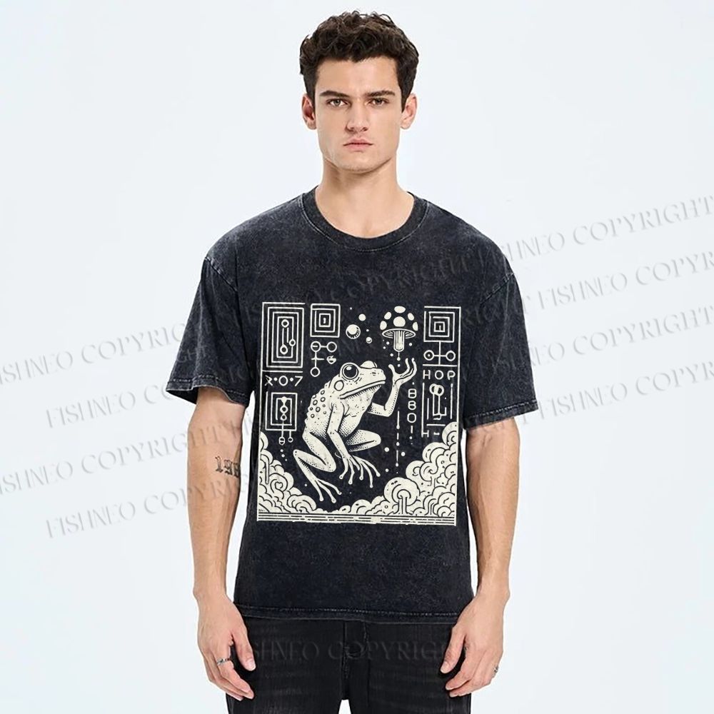 Unisex Vintage Weird Frog Printed Washed Tee