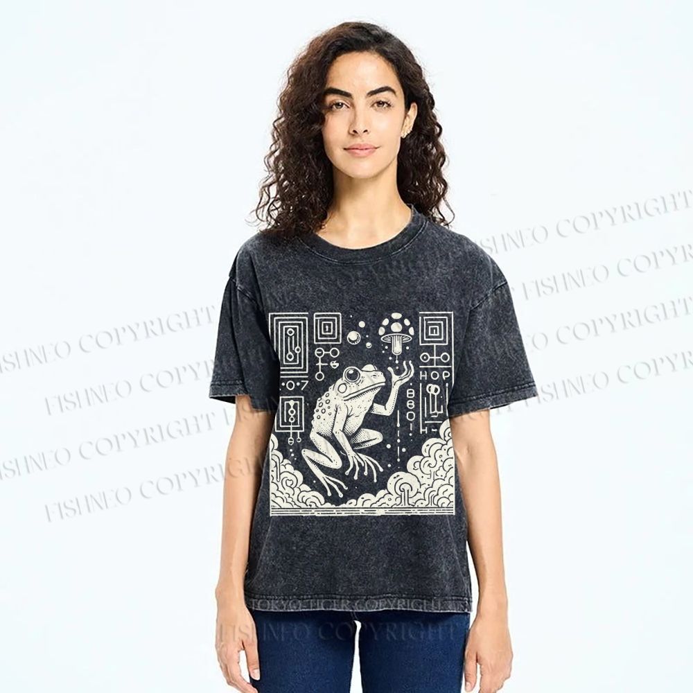 Unisex Vintage Weird Frog Printed Washed Tee