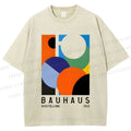 Unisex Colorful Bauhaus Design Printed Washed Tee