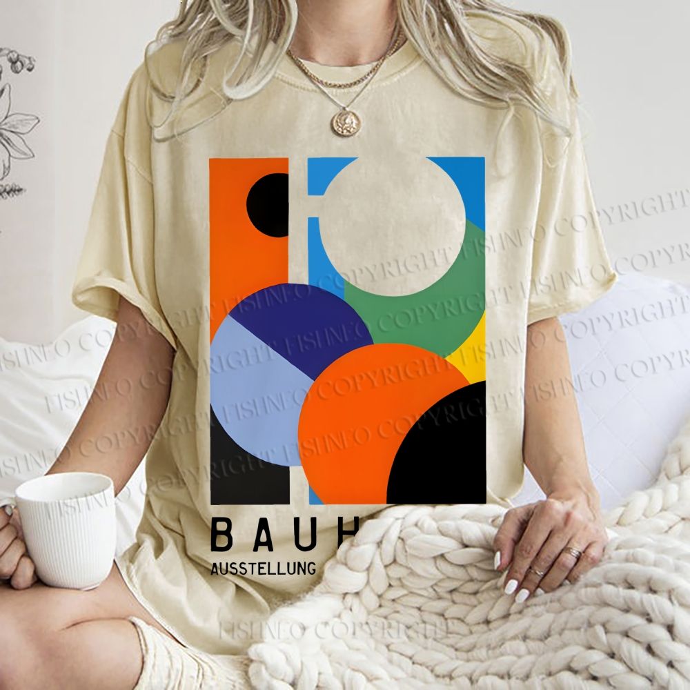 Unisex Colorful Bauhaus Design Printed Washed Tee