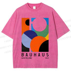 Unisex Colorful Bauhaus Design Printed Washed Tee