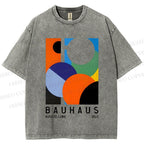 Unisex Colorful Bauhaus Design Printed Washed Tee