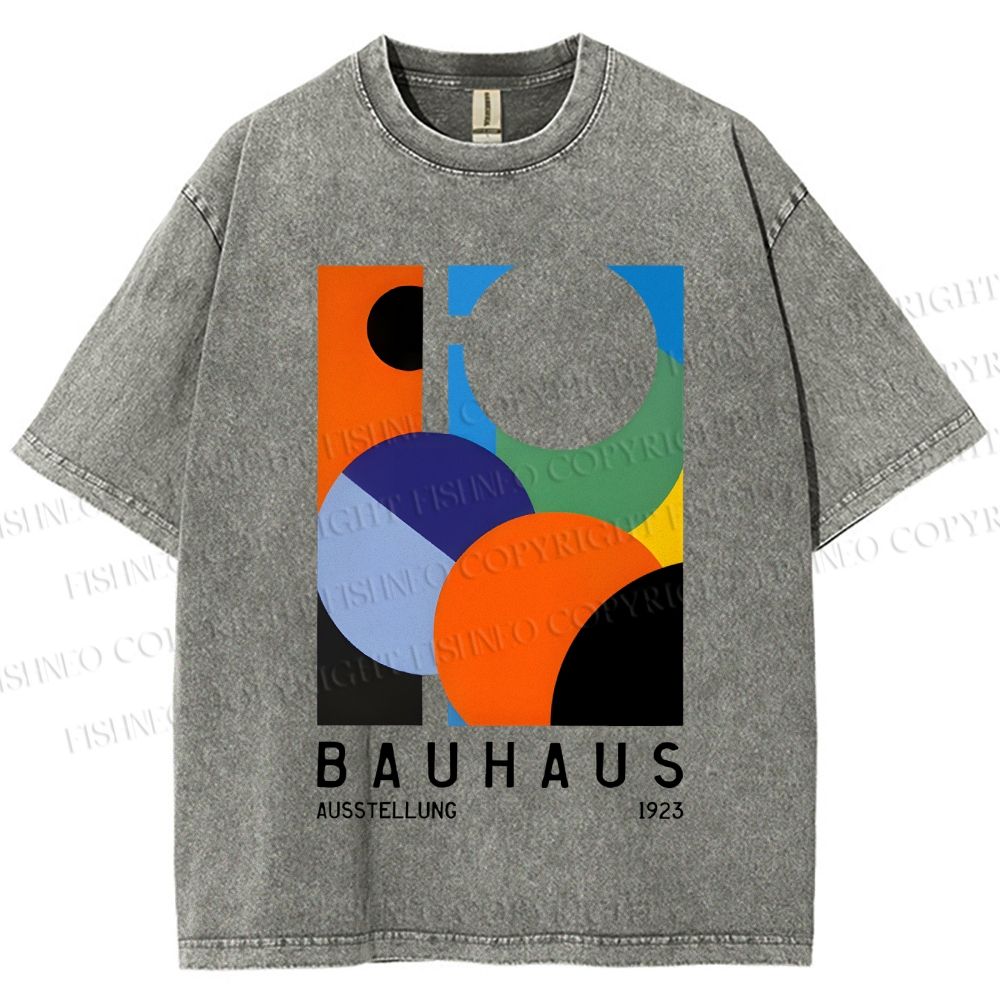 Unisex Colorful Bauhaus Design Printed Washed Tee