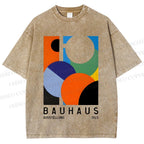 Unisex Colorful Bauhaus Design Printed Washed Tee
